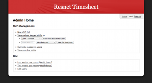 Resnet Timesheet Admin Homepage