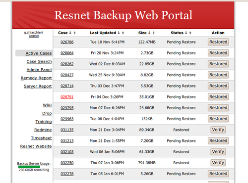 Resnet Backup Web Portal Index Screenshot