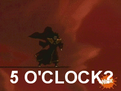 Ozai from Avatar the Last Airbender burning off his robes with firebending and flying away with the text '5 o'clock? fuck this shit'.